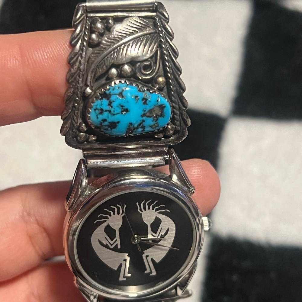 Navajo Silver Watch with Turquoise Accent